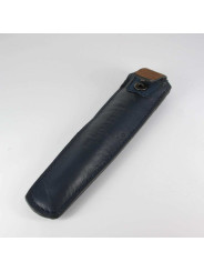 Grand Fourreau Cuir Vuarnet® à fermeture Bleu/Marron (1 Stylo)