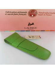 Etui Cuir Laurige® Pistache 2 Stylos