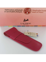 Etui Cuir Laurige® Fuschia 2 Stylos