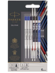 Lot de 6 Recharges Bille et Gel 3 Noires et 3 Bleues M Parker®